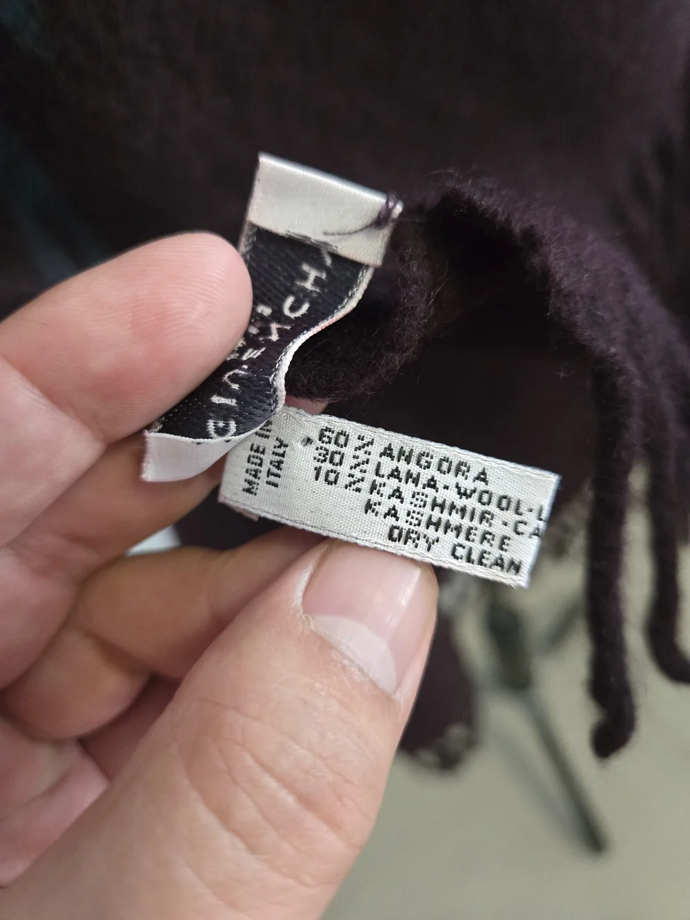 GIVENCHY PARIS Logo Wool Cashmere Angora Blend Scarf Made In Italy